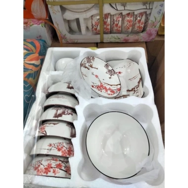 Bộ bát đĩa sứ 11 món hoa tulip và hoa đào, men sáng bóng, không vỏ hộp chỉ 150.000₫ 4