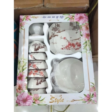 Bộ bát đĩa sứ 11 món hoa tulip và hoa đào, men sáng bóng, không vỏ hộp chỉ 150.000₫ 5