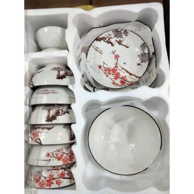 Bộ bát đĩa sứ 11 món hoa tulip và hoa đào, men sáng bóng, không vỏ hộp chỉ 150.000₫ 6