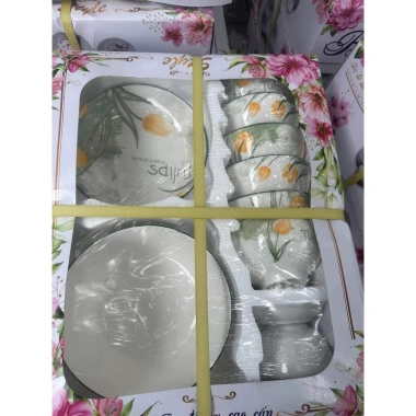 Bộ bát đĩa sứ 11 món hoa tulip và hoa đào, men sáng bóng, không vỏ hộp chỉ 150.000₫ 8