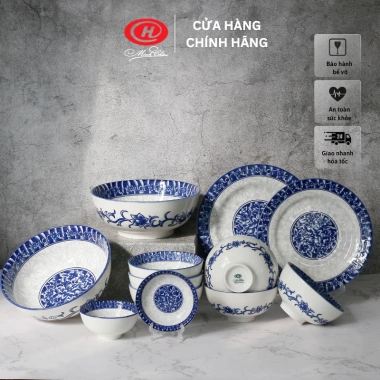 Bộ bát đĩa sứ 12 món họa tiết xanh lam - Sứ Minh Châu, giảm giá tới 22%