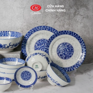Bộ bát đĩa sứ 12 món họa tiết xanh lam - Sứ Minh Châu, giảm giá tới 22%