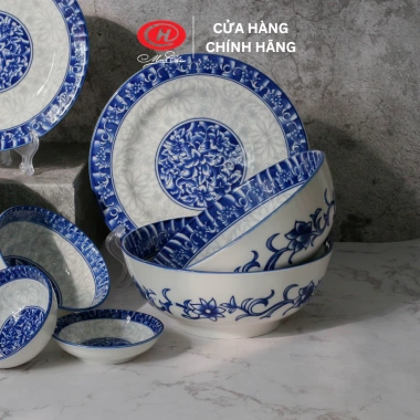 Bộ bát đĩa sứ 12 món họa tiết xanh lam - Sứ Minh Châu, giảm giá tới 22%