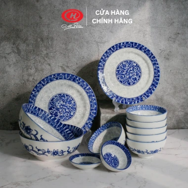 Bộ bát đĩa sứ 12 món họa tiết xanh lam - Sứ Minh Châu, giảm giá tới 22%