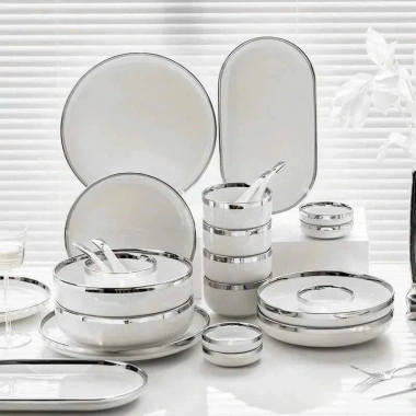 Bộ Bát Đĩa Sứ 26 Món Viền Vàng Bắc Âu - 6 Người, Sang Trọng, Giá 1,315,000₫