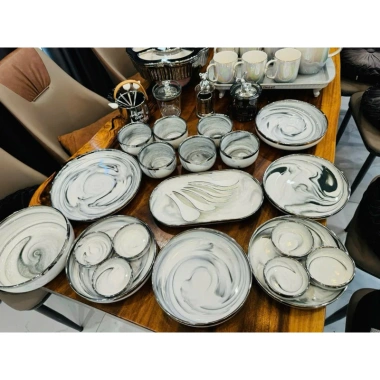Bộ Bát Đĩa Sứ 26 Món Viền Vàng Bắc Âu - 6 Người, Sang Trọng, Giá 1,315,000₫
