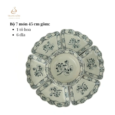 Bộ bát đĩa sứ Bát Tràng hoa mặt trời 45cm - Hoa sen tràm sang trọng, giá ưu đãi 260k 6