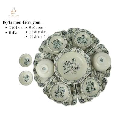 Bộ bát đĩa sứ Bát Tràng hoa mặt trời 45cm - Hoa sen tràm sang trọng, giá ưu đãi 260k 7
