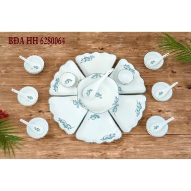 Bộ bát đĩa sứ Bát Tràng vẽ sen xanh thờ cúng, xếp tròn 3 size 38-45-54cm - Giá ưu đãi 260.000₫