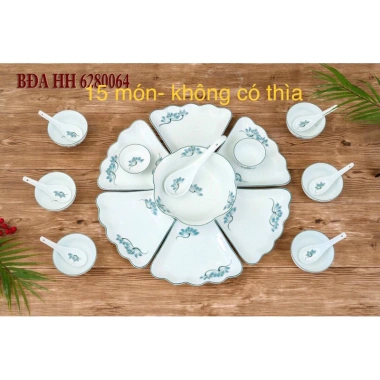 Bộ bát đĩa sứ Bát Tràng vẽ sen xanh thờ cúng, xếp tròn 3 size 38-45-54cm - Giá ưu đãi 260.000₫