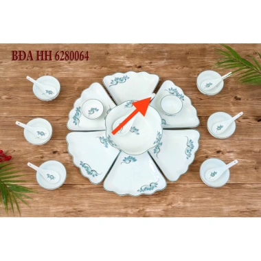 Bộ bát đĩa sứ Bát Tràng vẽ sen xanh thờ cúng, xếp tròn 3 size 38-45-54cm - Giá ưu đãi 260.000₫
