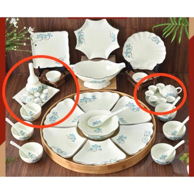 Bộ bát đĩa sứ Bát Tràng vẽ sen xanh thờ cúng, xếp tròn 3 size 38-45-54cm - Giá ưu đãi 260.000₫