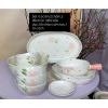 Bộ bát đĩa sứ bông hoa chấm bi dễ thương – 7 món, cho bếp ấm & cúng, giảm giá 10