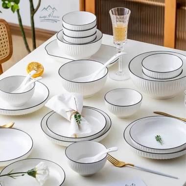 Bộ Bát Đĩa Sứ BT Cao Cấp Trắng Viền Đen Men Sáng Mịn - Giá chỉ 95.000đ, giảm 21.850đ 10 Bộ Bát Đĩa Sứ BT Cao Cấp Trắng Viền Đen Men Sáng Mịn - Giá chỉ 95.000đ, giảm 21.850đ 10