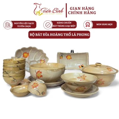 Bộ Bát Đĩa Sứ Cao Cấp Bát Tràng Hoạ Tiết Hoàng Thổ – Lá Phong, Gia Đình, Quà Tặng 650k