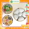 Bộ Bát Đĩa Sứ Cao Cấp Hoa Mai M198: Kèm Khay Mây Đựng Thức Ăn Thờ Cúng
