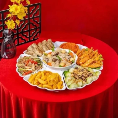 Bộ Bát Đĩa Sứ Cao Cấp Hoa Mai M198: Kèm Khay Mây Đựng Thức Ăn Thờ Cúng 7