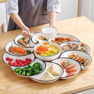 Bộ Bát Đĩa Sứ Cáo Cáp Mặt Trăng Trắng Viền Đen Độc Đáo - Giá 49.000 VND 5