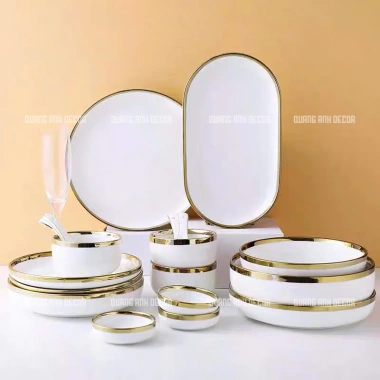 Bộ bát đĩa sứ cao cấp trắng viền vàng 4-6-10 người phong cách Bắc Âu, giảm giá 595.000₫ 7 Bộ bát đĩa sứ cao cấp trắng viền vàng 4-6-10 người phong cách Bắc Âu, giảm giá 595.000₫ 7