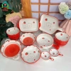 Bộ bát đĩa sứ Gấu Dâu Tây - Chén bát Decor viền đỏ, bát ăn cơm dễ thương, giá 59,400₫