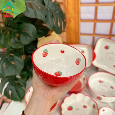 Bộ bát đĩa sứ Gấu Dâu Tây - Chén bát Decor viền đỏ, bát ăn cơm dễ thương, giá 59,400₫ 9