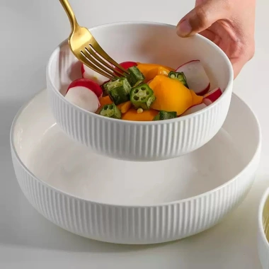 Bộ bát đĩa sứ Hàn cao cấp vân sọc Giá chỉ 21.000₫ phong cách nhà hàng sang trọng