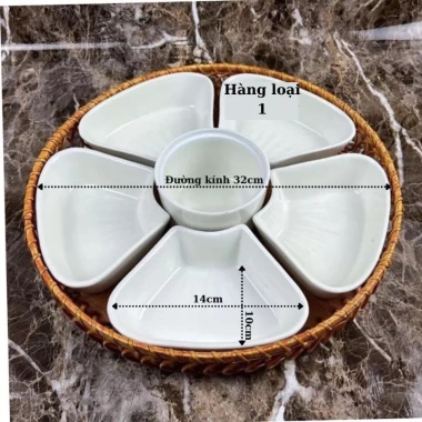 Bộ bát đĩa sứ hoa mai + khay mây cao cấp, đựng thực phẩm thờ cúng - 200.000₫ 2