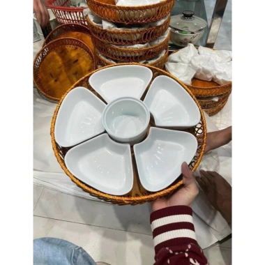 Bộ bát đĩa sứ hoa mai + khay mây cao cấp, đựng thực phẩm thờ cúng - 200.000₫ 8