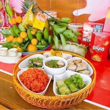Bộ bát đĩa sứ hoa mai + khay mây cao cấp, đựng thực phẩm thờ cúng - 200.000₫ 9