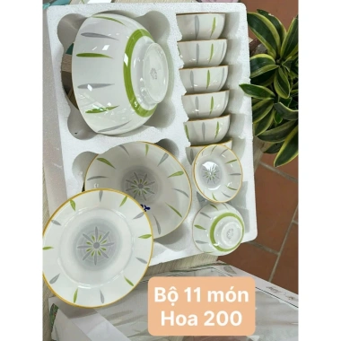 Bộ bát đĩa sứ hoa văn Tulip 11 món - men sáng bóng, combo sang trọng, giá 180k