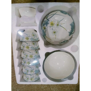 Bộ bát đĩa sứ hoa văn Tulip 11 món - men sáng bóng, combo sang trọng, giá 180k