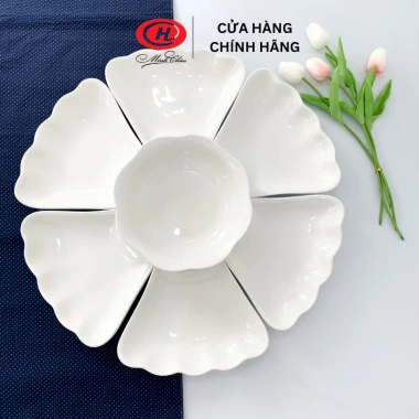 Bộ bát đĩa sứ Minh Châu cao cấp trắng trơn hoa mặt trời, bát cúng cơm Tết sang trọng – giá ưu đãi 483,600₫