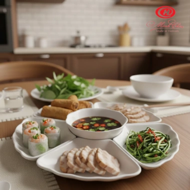 Bộ bát đĩa sứ Minh Châu cao cấp trắng trơn hoa mặt trời, bát cúng cơm Tết sang trọng – giá ưu đãi 483,600₫
