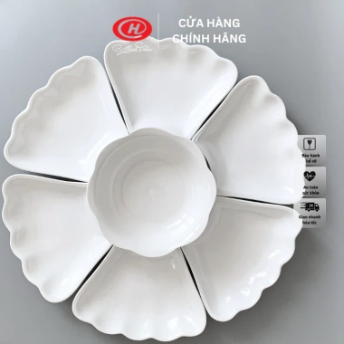 Bộ bát đĩa sứ Minh Châu cao cấp trắng trơn hoa mặt trời, bát cúng cơm Tết sang trọng – giá ưu đãi 483,600₫