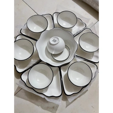 Bộ bát đĩa sứ thắp hương hoa mặt trời BT – hoa văn viền đen, giá 289.000₫ 9