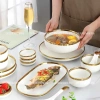 Bộ bát đĩa sứ Trắng Vân Vàng 4-6-10 người, thiết kế Bắc Âu sang trọng, giảm còn 595k 7