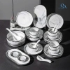 Bộ bát đĩa sứ vân đá viền bạc cao cấp 6-10 người - Vân mây, Luxury Tableware, quà tặng sang trọng - Giá ưu đãi 595.000₫