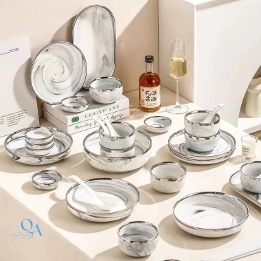 Bộ bát đĩa sứ vân đá viền bạc cao cấp 6-10 người - Vân mây, Luxury Tableware, quà tặng sang trọng - Giá ưu đãi 595.000₫ 8 Bộ bát đĩa sứ vân đá viền bạc cao cấp 6-10 người - Vân mây, Luxury Tableware, quà tặng sang trọng - Giá ưu đãi 595.000₫ 8