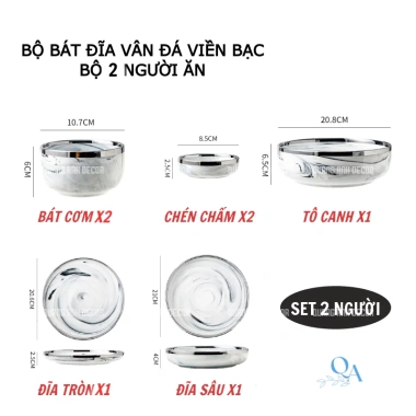 Bộ bát đĩa sứ vân đá viền bạc cao cấp 6-10 người - Vân mây, Luxury Tableware, quà tặng sang trọng - Giá ưu đãi 595.000₫ 10 Bộ bát đĩa sứ vân đá viền bạc cao cấp 6-10 người - Vân mây, Luxury Tableware, quà tặng sang trọng - Giá ưu đãi 595.000₫ 10