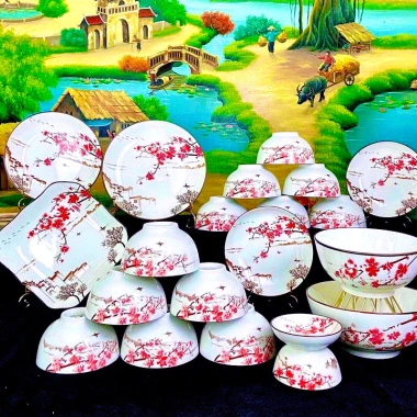 Bộ Bát Đĩa Thủy Tiên 20 Món Bát Tràng Men Sáng Bóng - Hàng Loại 1, Giá Rẻ, Đẹp