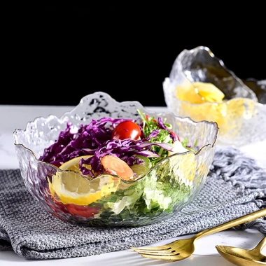 Bộ Bát Đĩa Thủy Tinh Vân Sần Viền Vàng Sang Trọng - Đựng Hoa Quả Home Luxury 90k