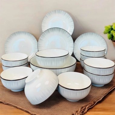 Bộ Bát Đĩa Xám Khói Viền Nâu Cao Cấp Gosu - Men Sáng Mịn, Giá Ưu Đãi 311.000₫