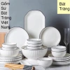 Bộ Bát Đĩa Xọc Trắng Viền Đen Bát Tràng - Men Sáng Bóng, Giá 85k, Loại 1