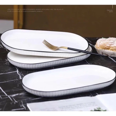 Bộ Bát Đĩa Xọc Trắng Viền Đen Bát Tràng - Men Sáng Bóng, Giá 85k, Loại 1 4