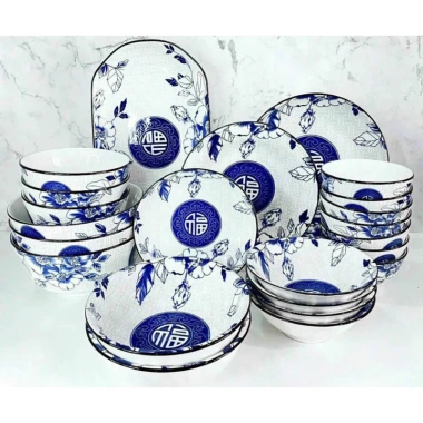 Bộ Bát Đĩa Xọc Trắng Viền Đen Bát Tràng - Men Sáng Bóng, Giá 85k, Loại 1 8