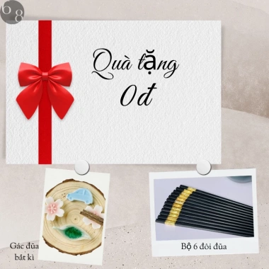 Bộ Bát HAPPY LIFE 6 Đôi Bát & Chén Cơm Sứ Viền Vàng, Hộp Quà Tặng Sang Trọng và 6 Đũa