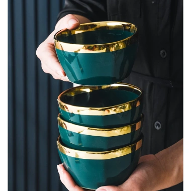 Bộ Bát HAPPY LIFE - Bát & Chén Sứ Viền Vàng, Hộp Quà Đẹp kèm 6 Đôi Đũa, 145k