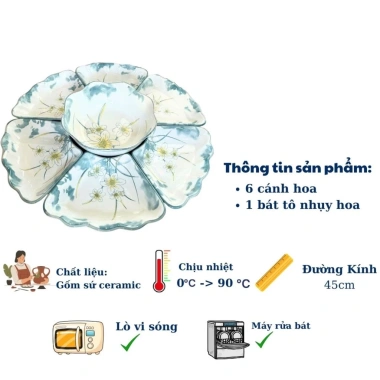 Bộ Bát Hoa Mặt Trời Gốm Sứ Ceramic Hoa Thủy Tiên - Dâng Lễ Gia Tiên, Giá 317.000