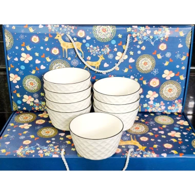 Bộ bát sứ cao cấp 8 chiếc tráng men bóng chịu nhiệt không xỉn màu an toàn sức khỏe