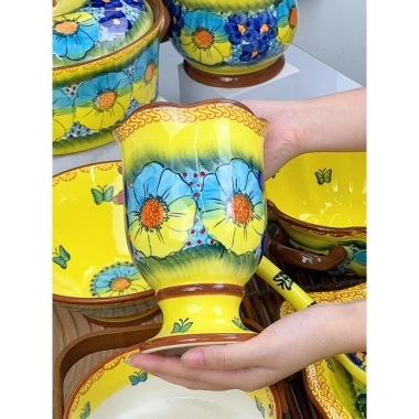 Bộ Bát Sứ Đẹp Xuất Âu - Bát Ăn Cơm Họa Tiết Dạ Yến Vàng Mix Xanh Dương Vẽ Tay, Giá 104.400₫